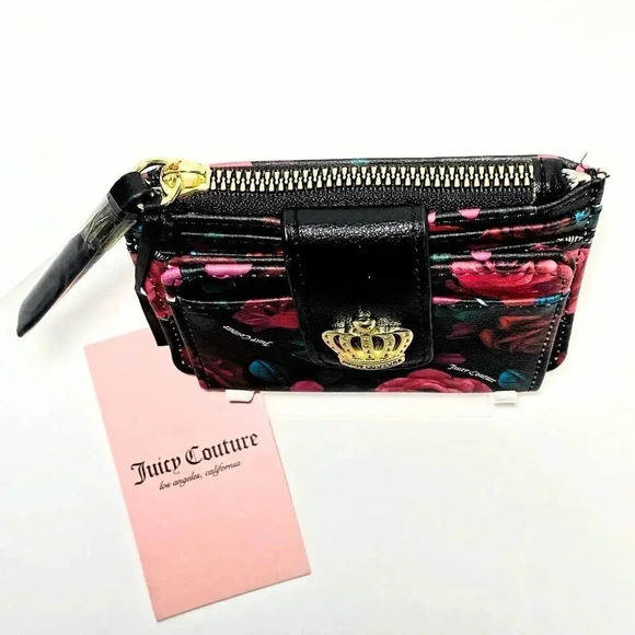 Juicy Couture Black Floral Card Case Tab Wallet - Picture 6 of 8
